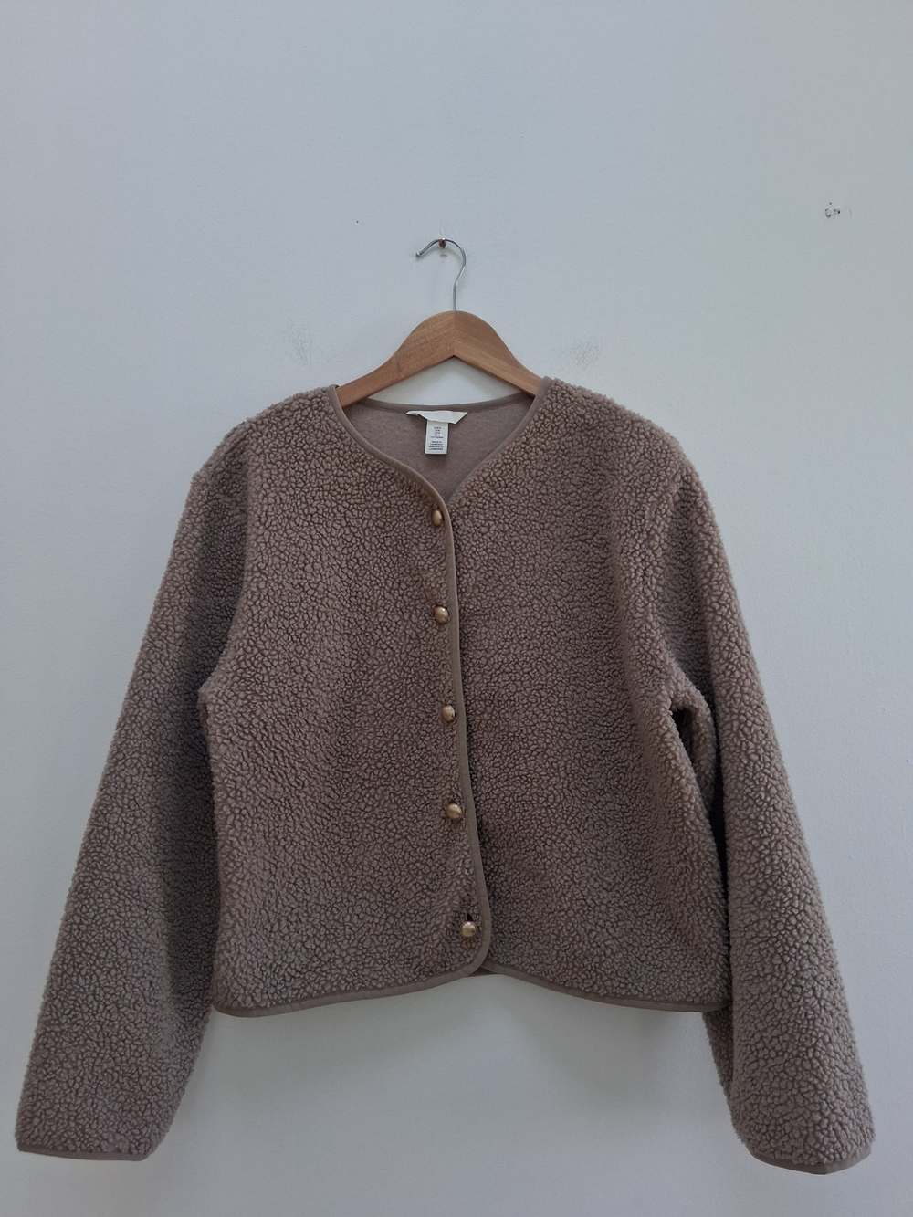 H&M Women's Taupe Teddy Sherpa Button-Front Jacket Size Medium